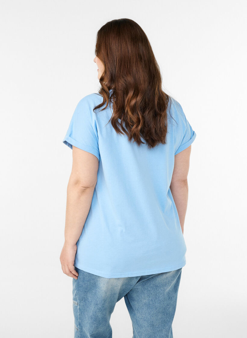 T-shirt z kr&oacute;tkim rekawem w mieszance bawelny, Niebieskie, Model image number 2