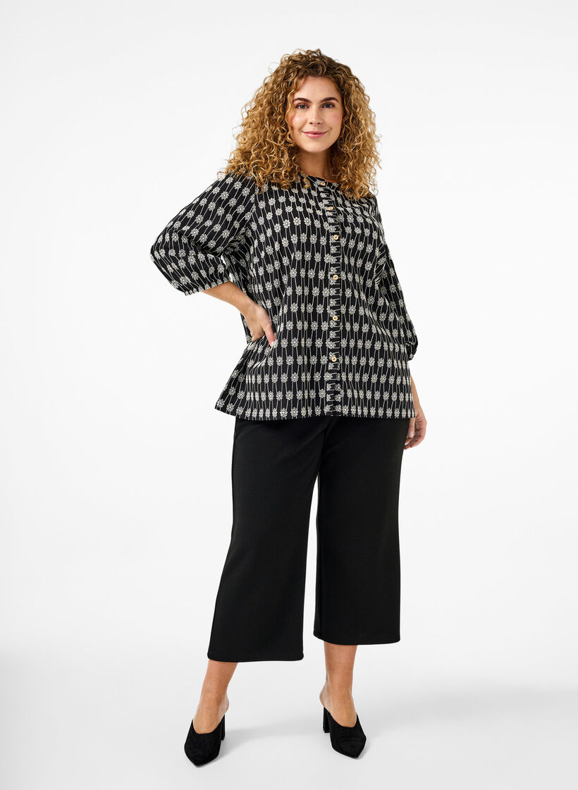 Bawelniana bluzka koszulowa w kwiatowy wzór, Black, Model image number 2