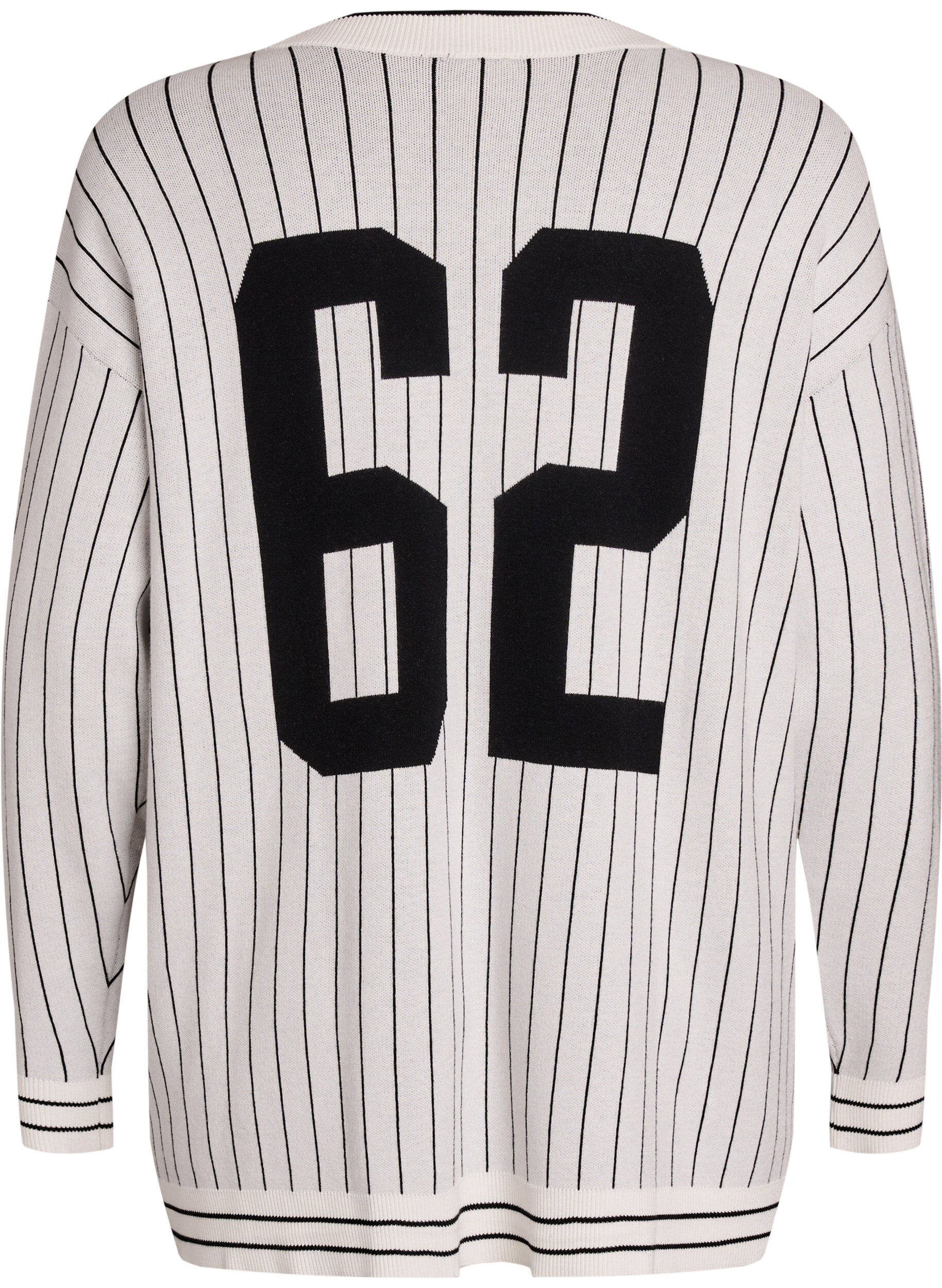 Zizzi Kardigan z dzianiny z paskami i motywem na plecach, Biały, Packshot image number 1