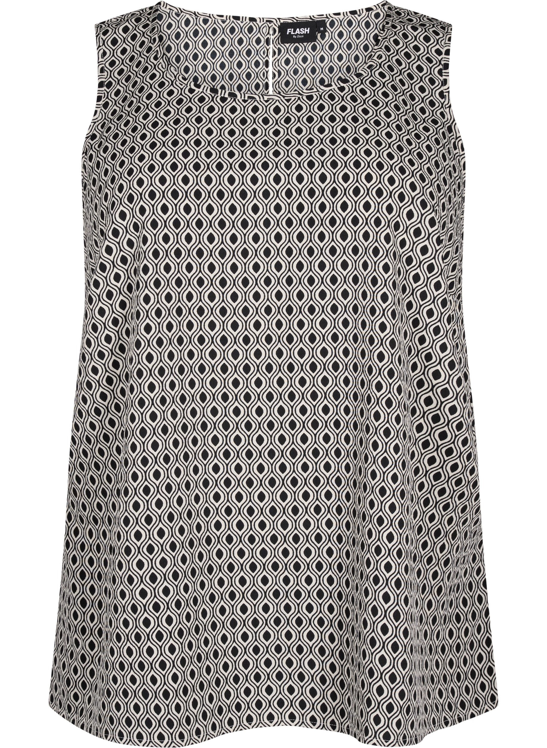 Zizzi FLASH &ndash; top bez rekaw&oacute;w z nadrukiem, Czarne, Packshot image number 0