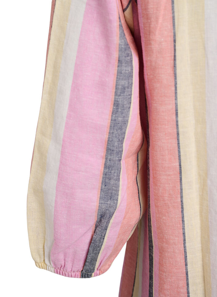 Kr&oacute;tka sukienka z lnu i wiskozy z rekawami 3/4, Ż&oacute;łty, Packshot image number 3