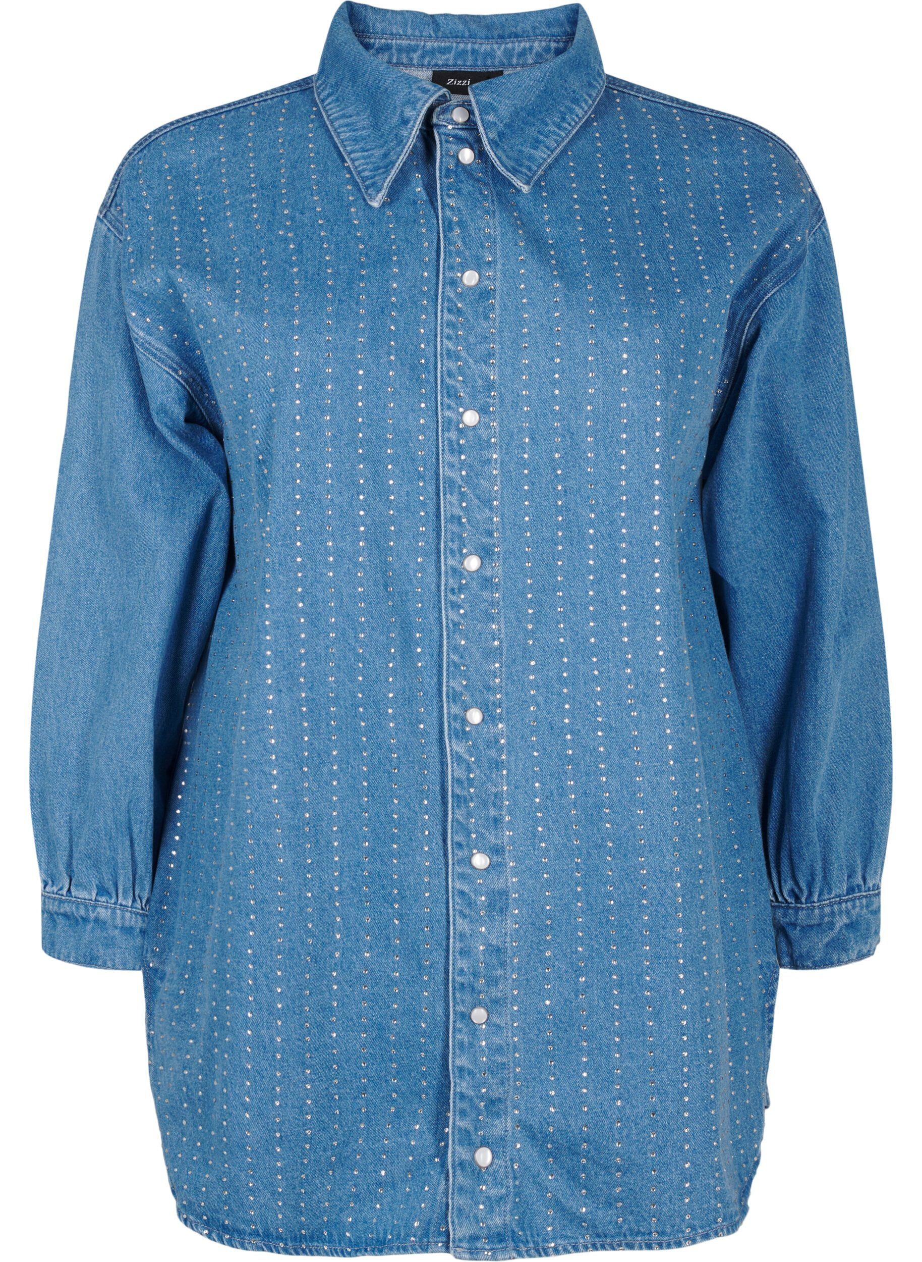 Zizzi Koszula dzinsowa z ozdobnymi kamieniami, Light Blue Denim, Packshot image number 0