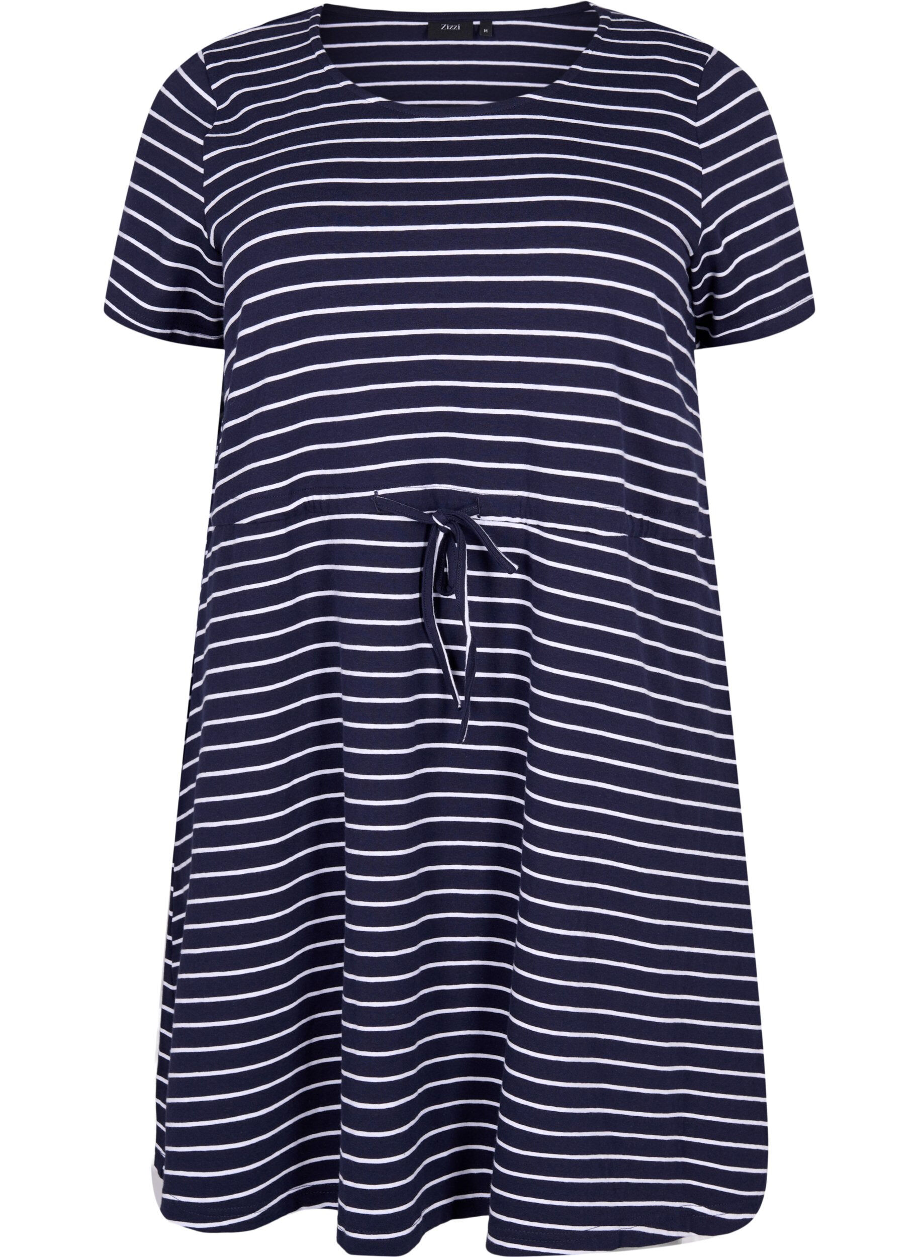 Zizzi Striped tunic in cotton with short sleeves, Night Sky Stripe, Packshot image number 0