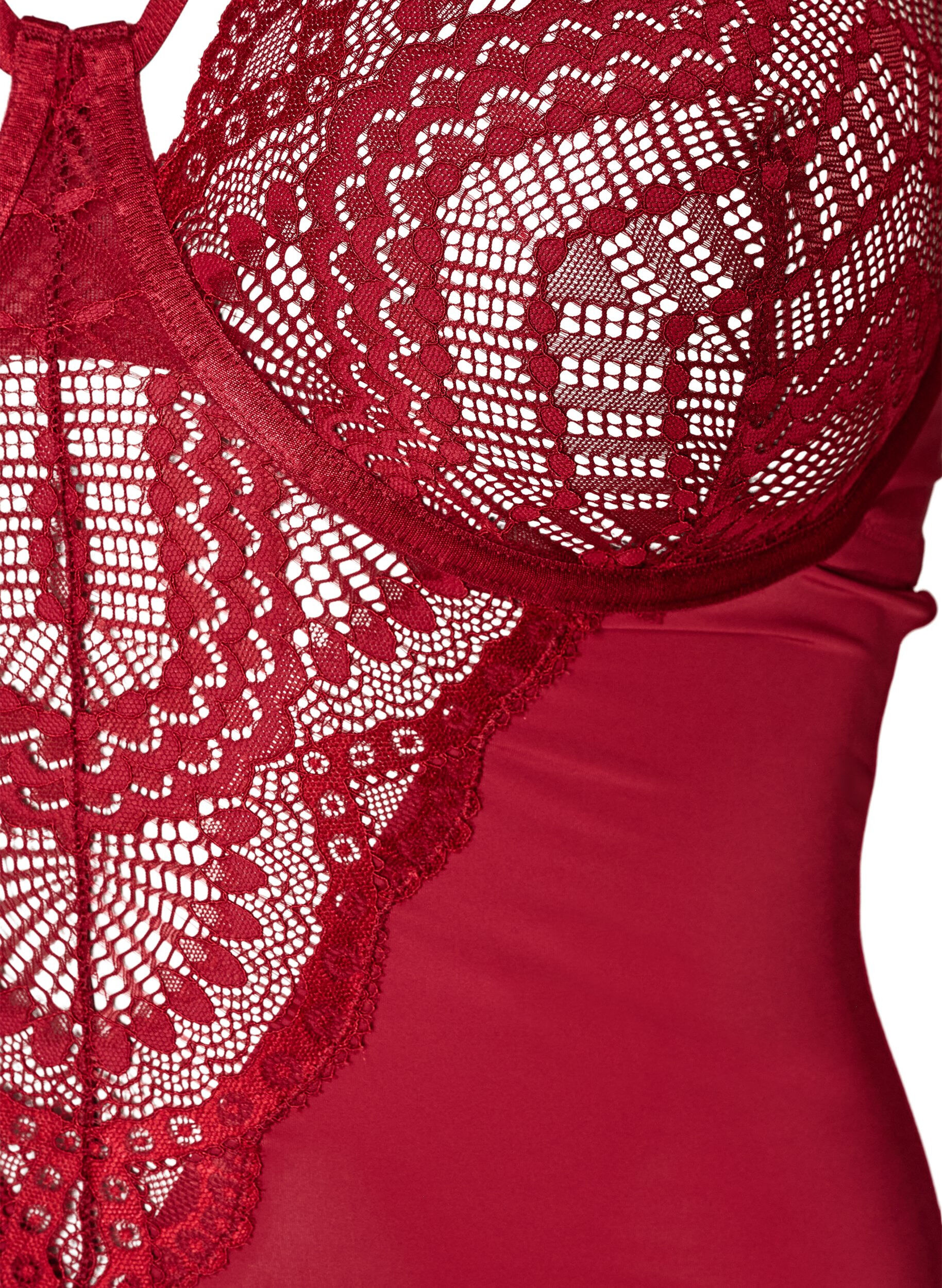 ZizziKoronkowe body z fiszbinami i ozdobnymi paseczkami, Czerwony, Packshot image number 2