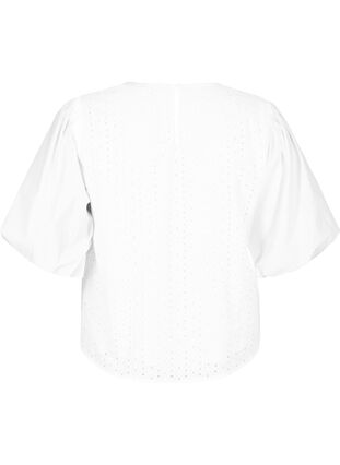 Bluzka z bufiastymi rekawami i koronkowym wzorem, Bright White, Packshot image number 1