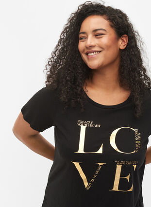 Bawelniana koszulka z krótkimi rekawami i nadrukiem, Black Love, Model image number 2