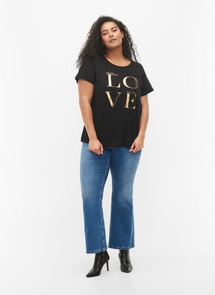 Bawelniana koszulka z krótkimi rekawami i nadrukiem, Black Love, Model image number 3