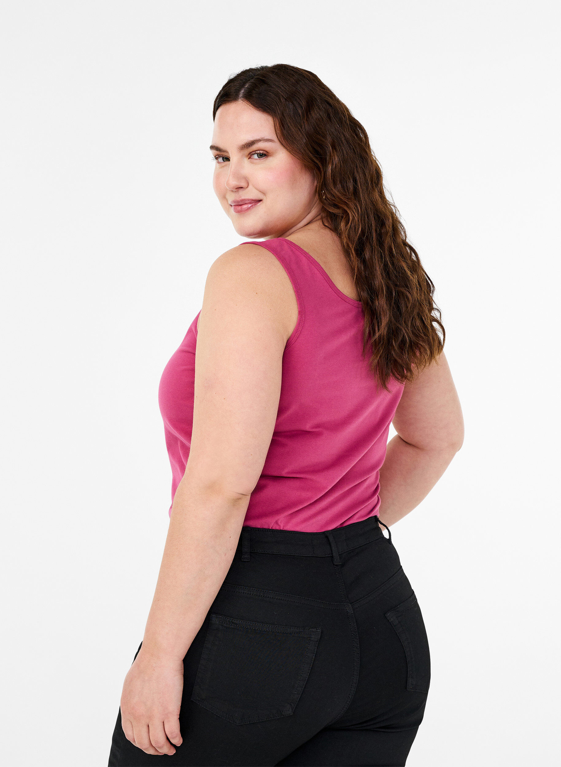 Zizzi Podstawowy top bawelniany w jednolitym kolorze, Czerwony, Model image number 2