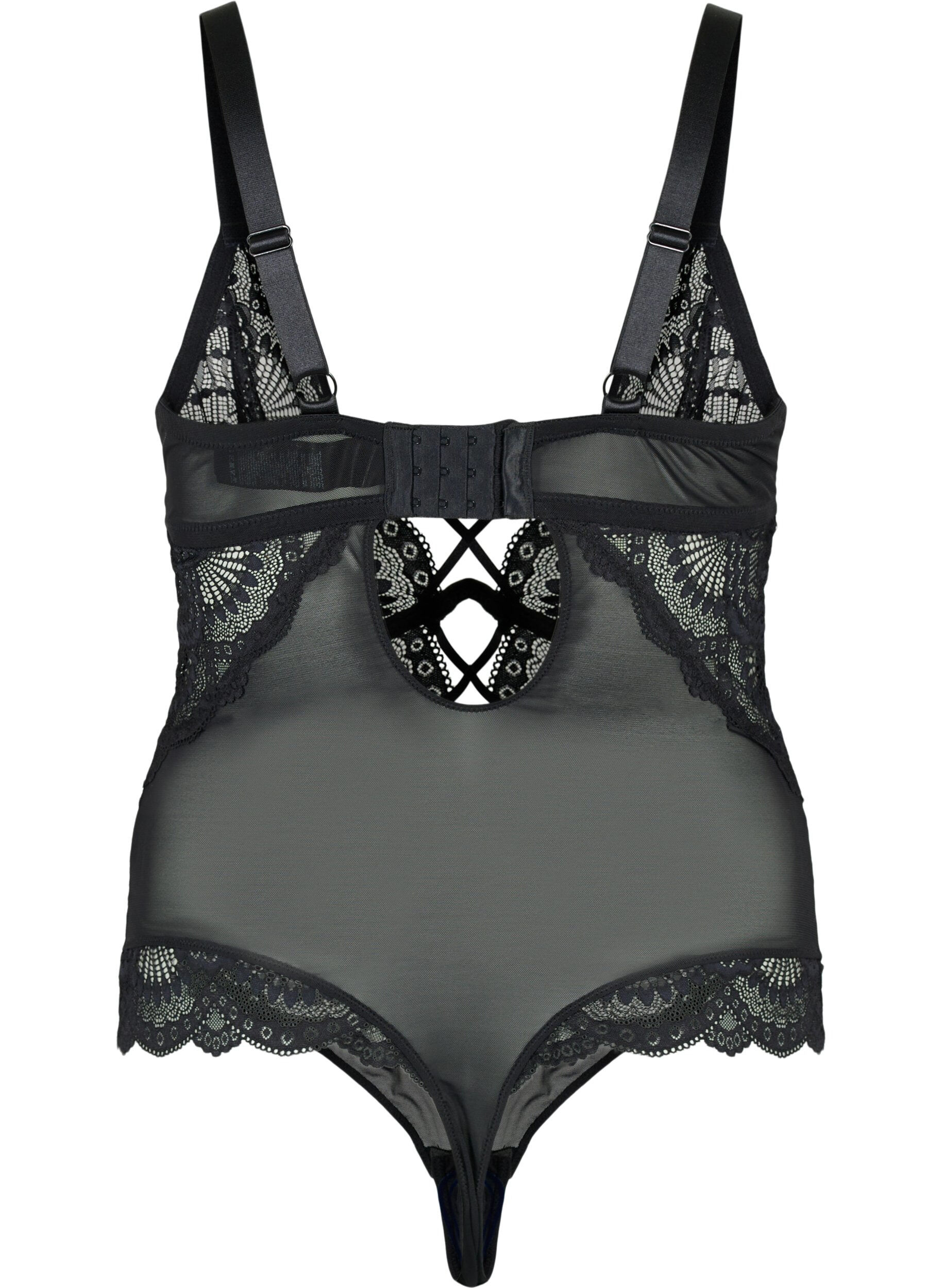 Zizzi Koronkowe body na ramiaczkach, Czarne, Packshot image number 1