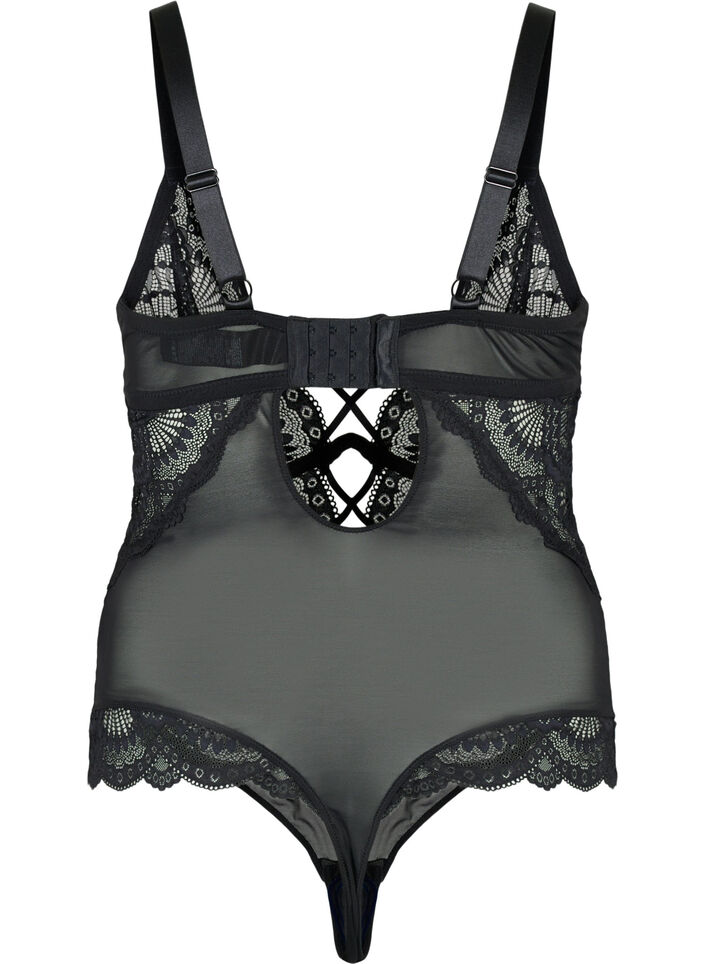 Koronkowe body na ramiaczkach, Czarne, Packshot image number 1