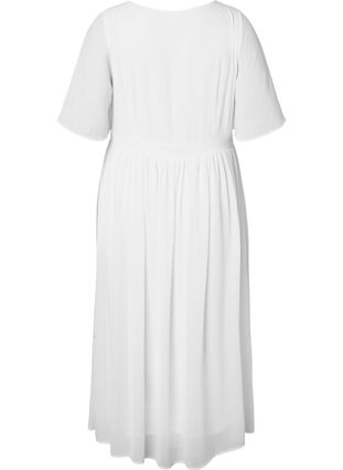 Dluga sukienka z plisami i krótkimi rekawkami, Bright White, Packshot image number 1