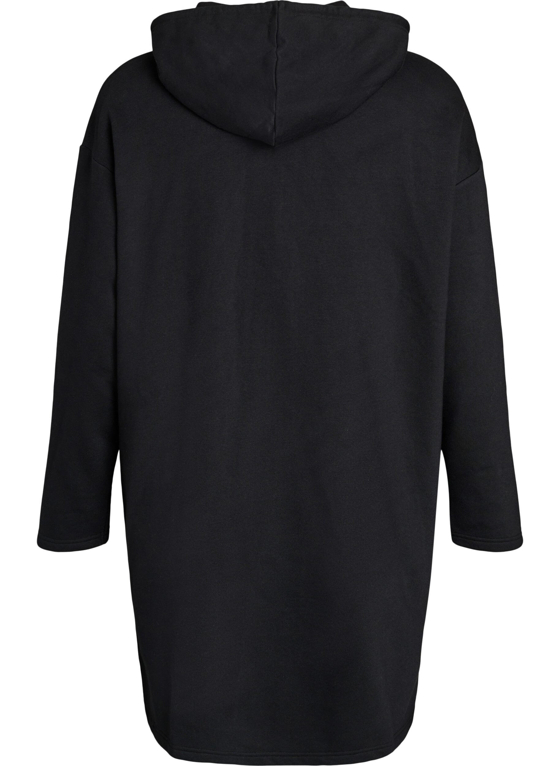 Zizzi Dlugi, bawelniany dresowy kardigan z kapturem, Czarne, Packshot image number 1