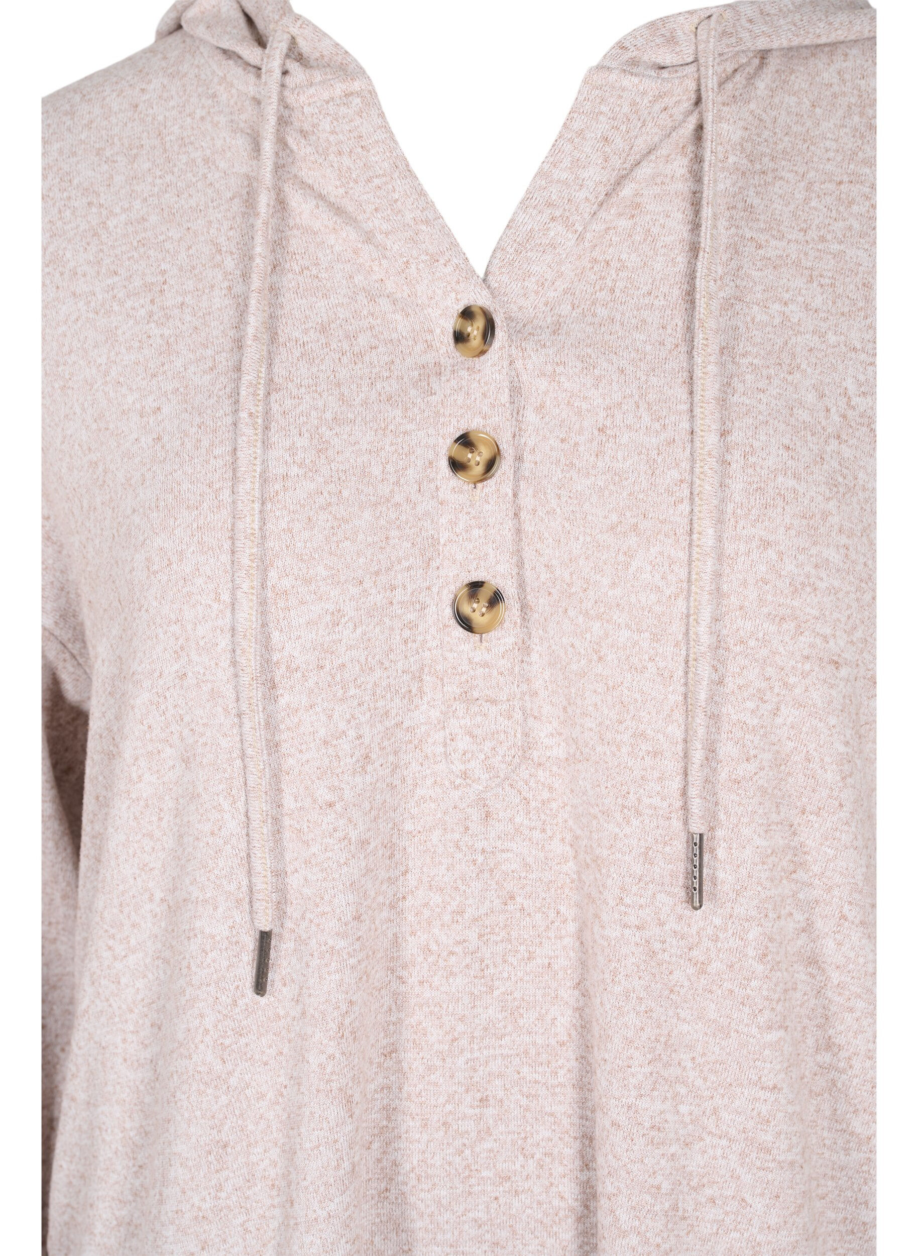 Zizzi Melange blouse with hood, Natural Mel., Packshot image number 2