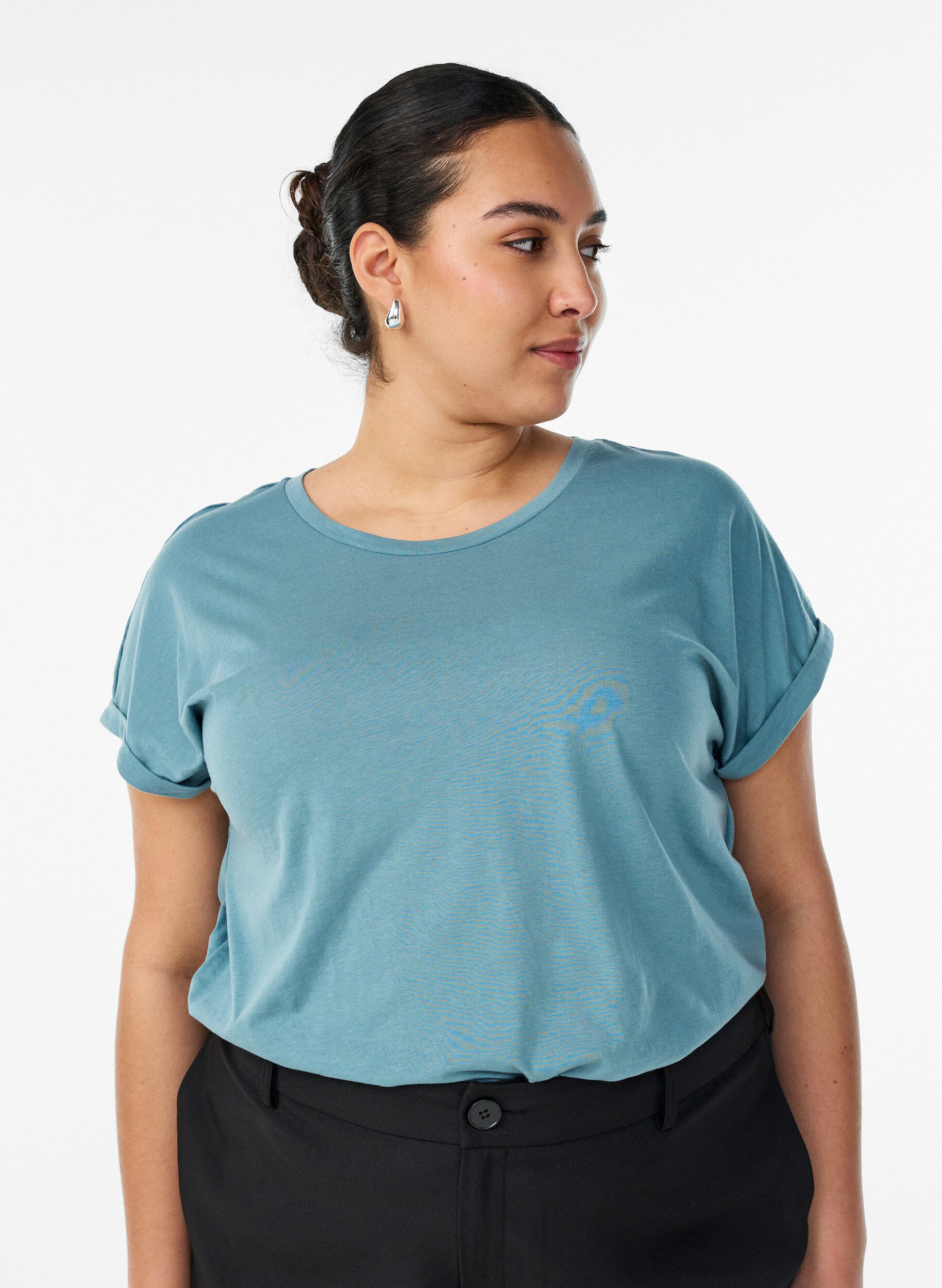 Koszulka z kr&oacute;tkimi rekawami wykonana z mieszanki bawelny, Niebieskie, Model