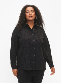 Wiskozowa kurtka koszulowa ze wzorem w róznych odcieniach tego samego koloru, Black, Model