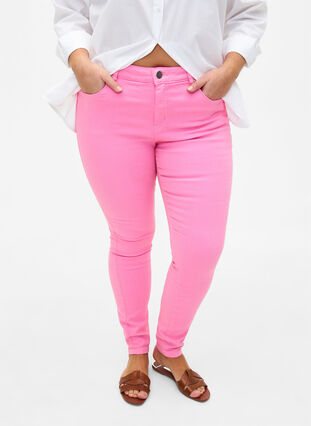 Bardzo waskie jeansy Amy z wysokim stanem, Rosebloom, Model image number 2