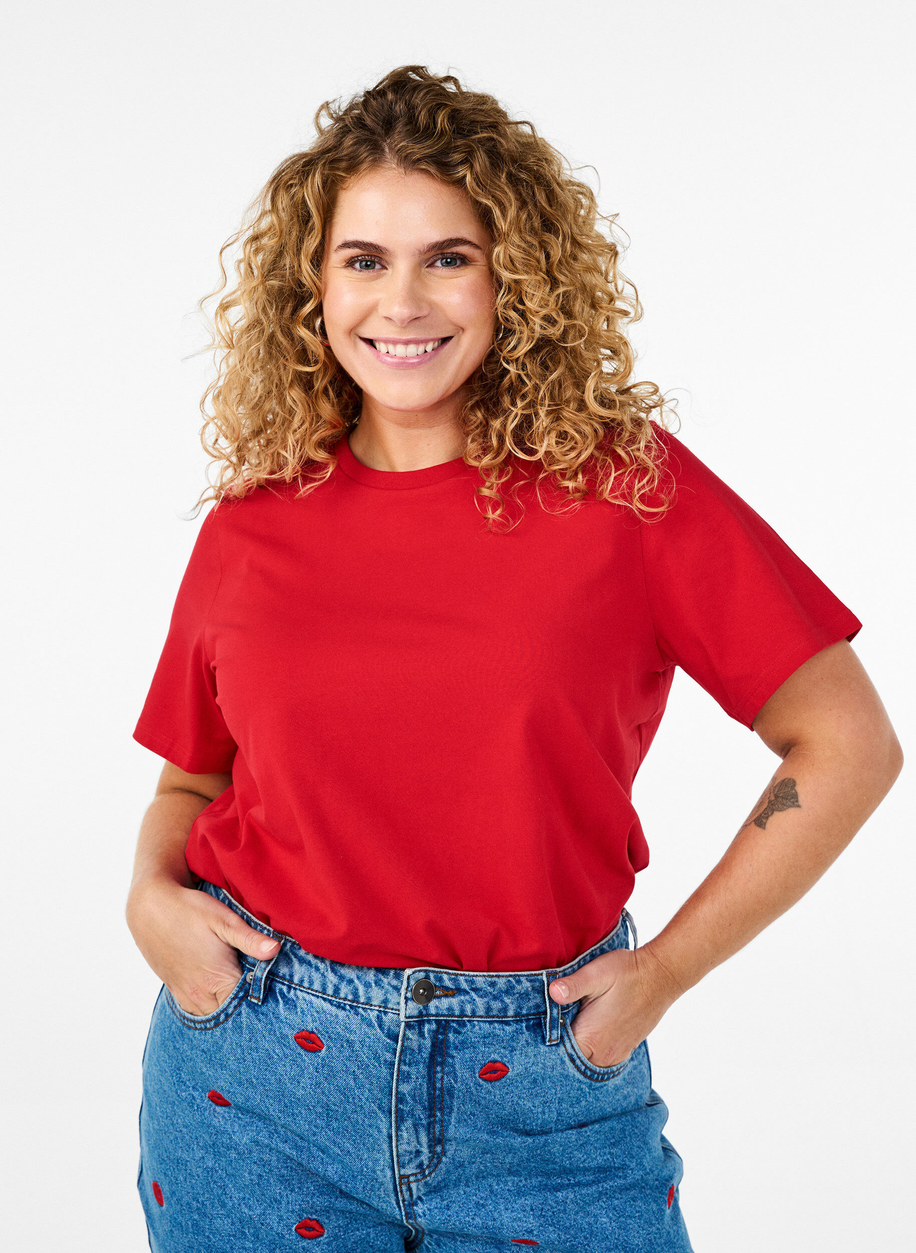 Zizzi Koszulka z bawelny organicznej z okraglym dekoltem, Salsa, Model image number 0