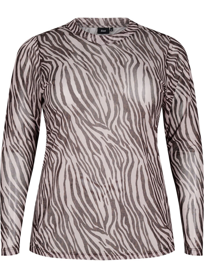 Siateczkowy top z nadrukiem w zebre, Czarne, Packshot image number 0