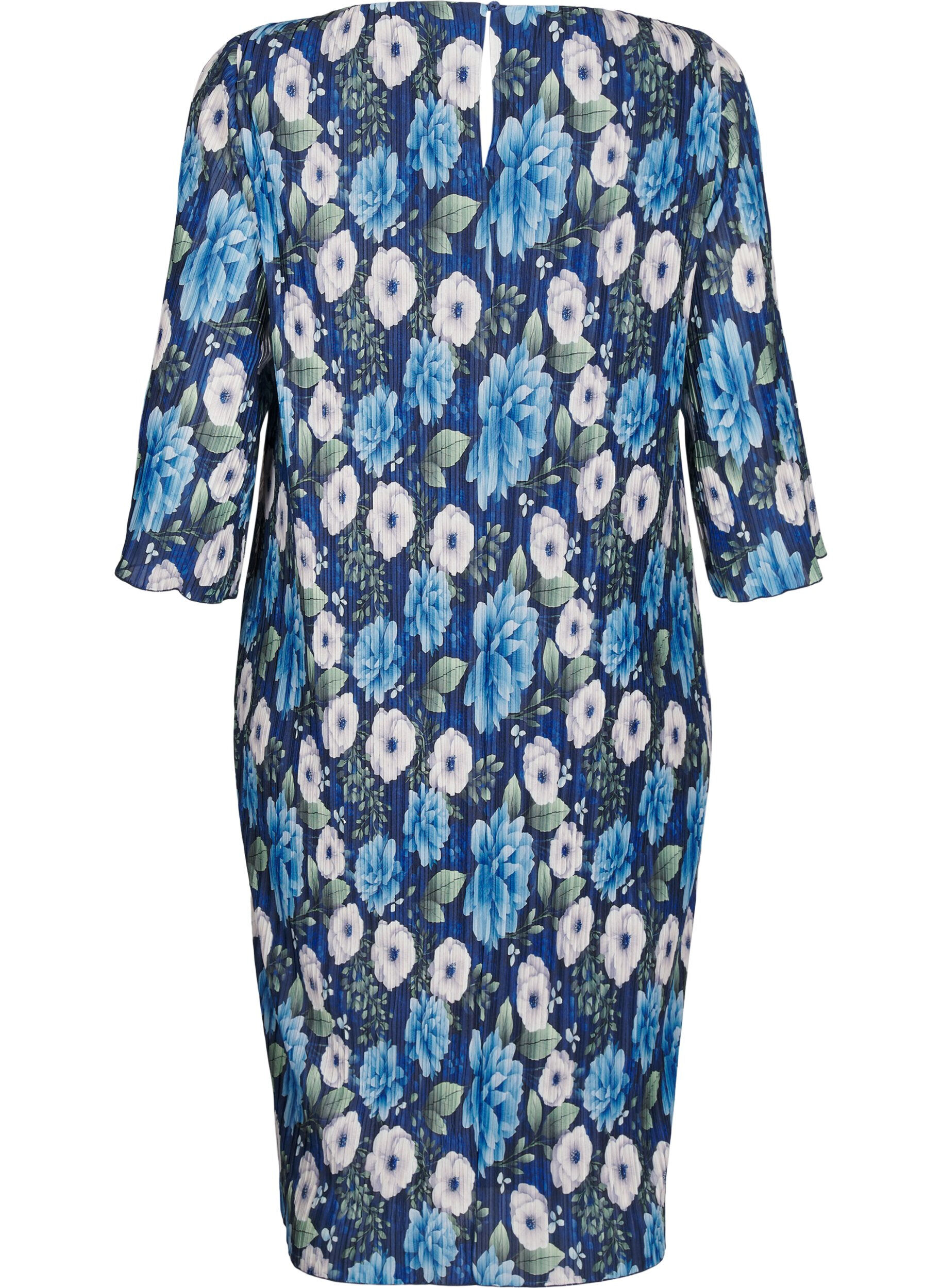 Zizzi Plisowana sukienka z rekawami 3/4, Niebieskie, Packshot image number 1