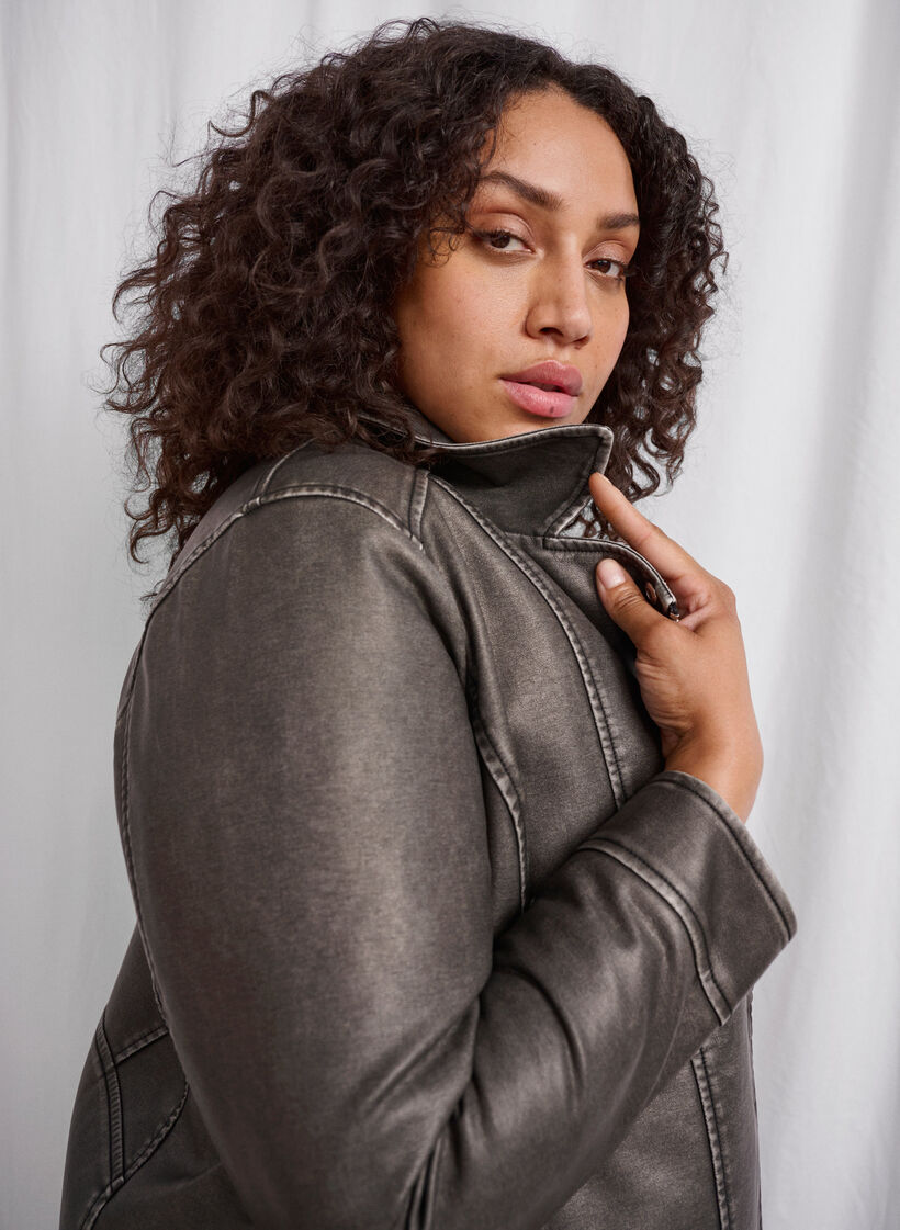 Poprzecierana kurtka ze sztucznej skóry, Dark Grey Wash, Image image number 0