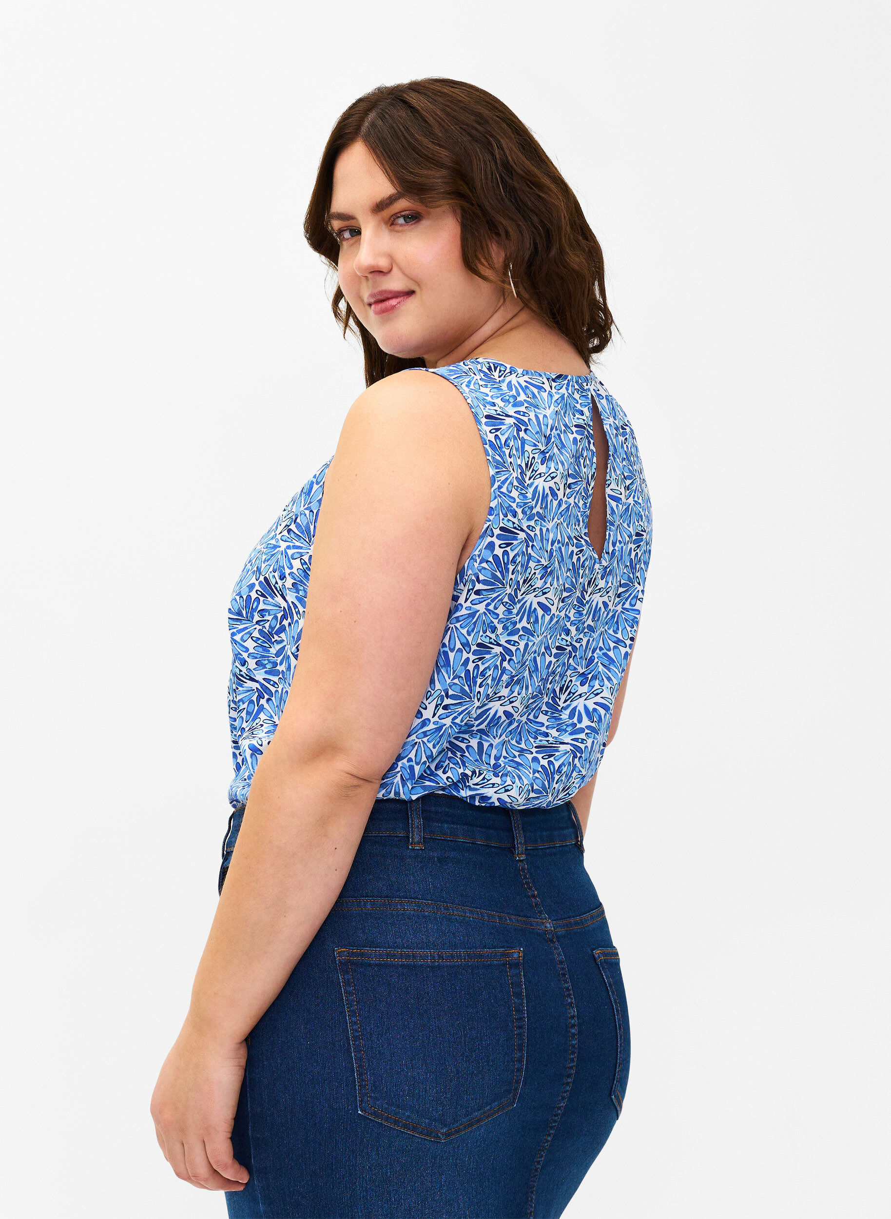 Zizzi FLASH &ndash; top bez rekaw&oacute;w z nadrukiem, Niebieskie, Model image number 2