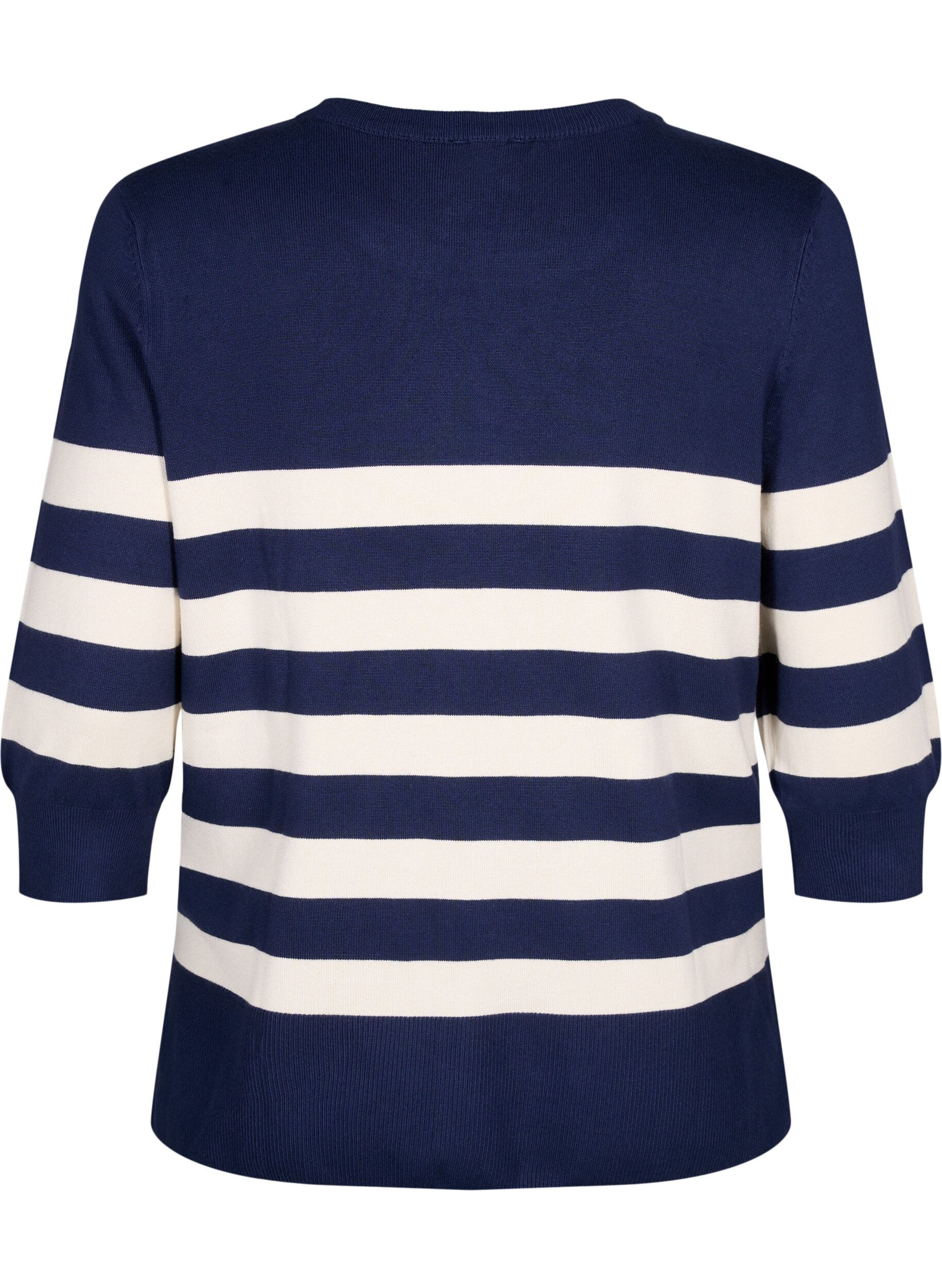 Zizzi Sweter z wiskozy w paski z rekawem 3/4, Navy Blazer/Birch, Packshot image number 1