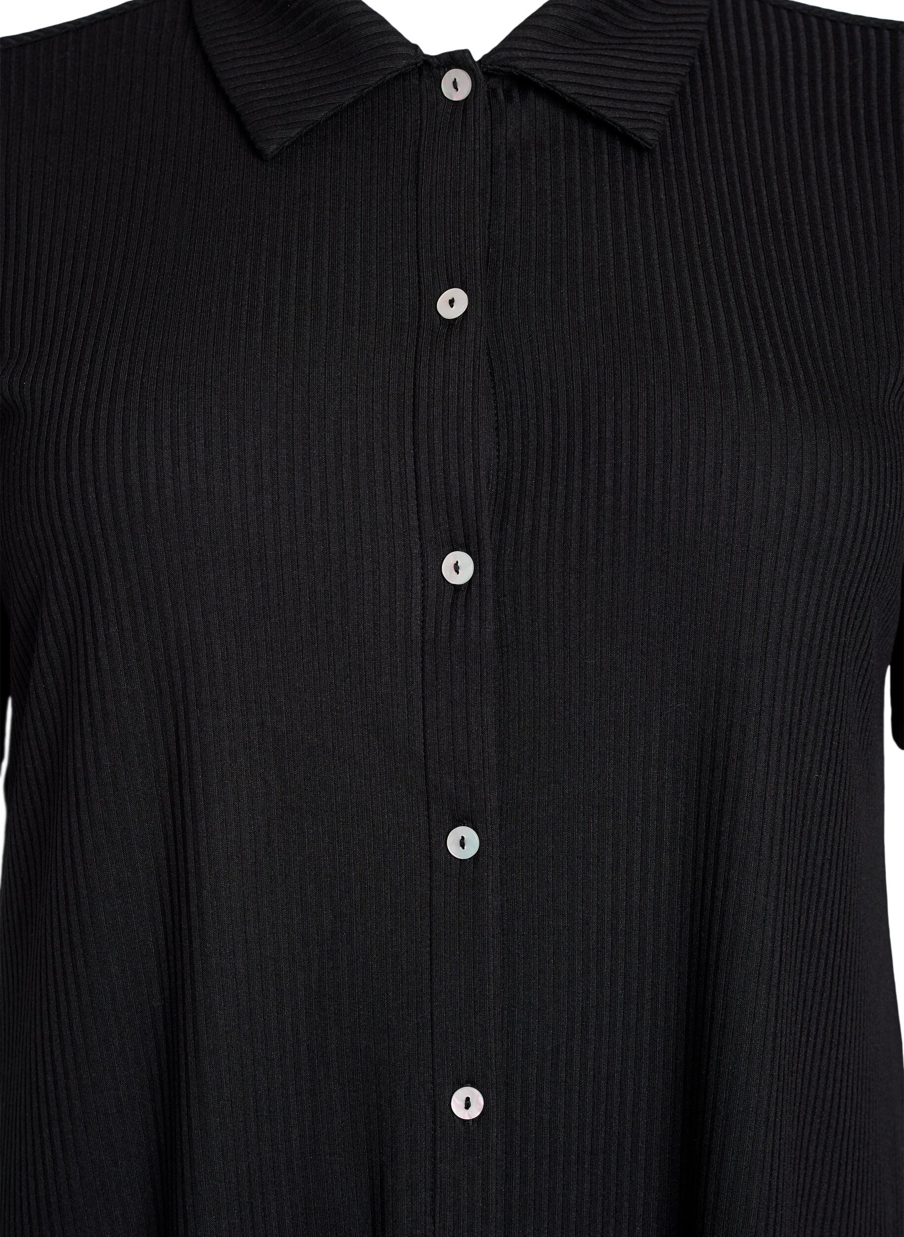 Zizzi Maxi sukienka z dzerseju z kolnierzykiem i kr&oacute;tkimi rekawami, Czarne, Packshot image number 2