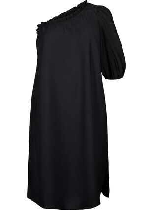 Sukienka na jedno ramie z wiskozy, Black, Packshot image number 0