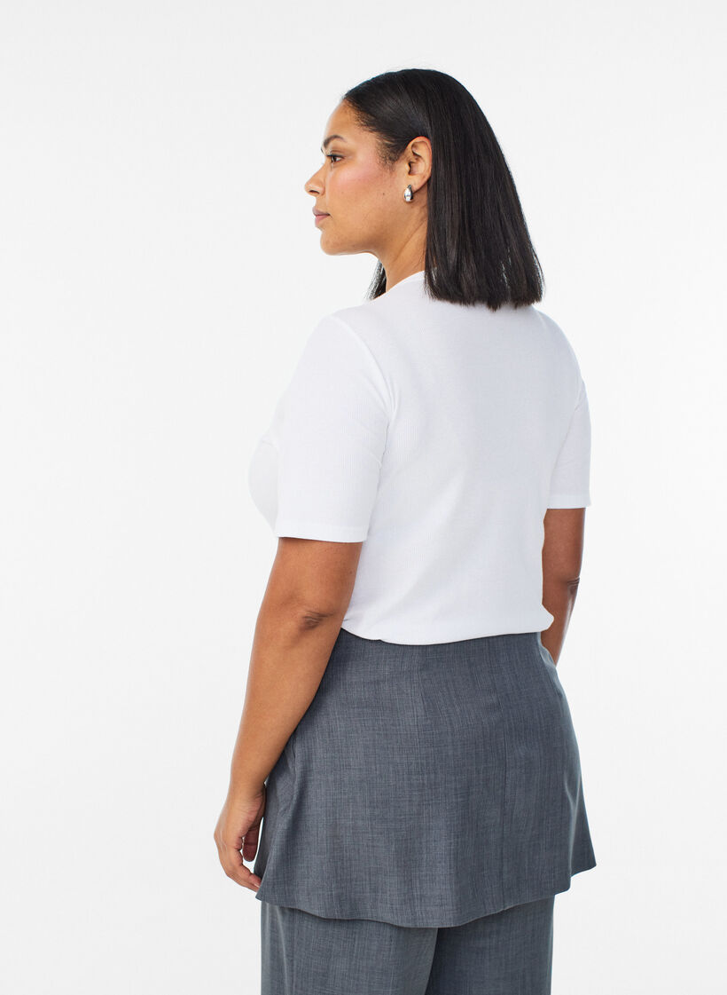 Podstawowa koszulka z okraglym dekoltem z rypsowym wzorem, Biały, Model image number 2