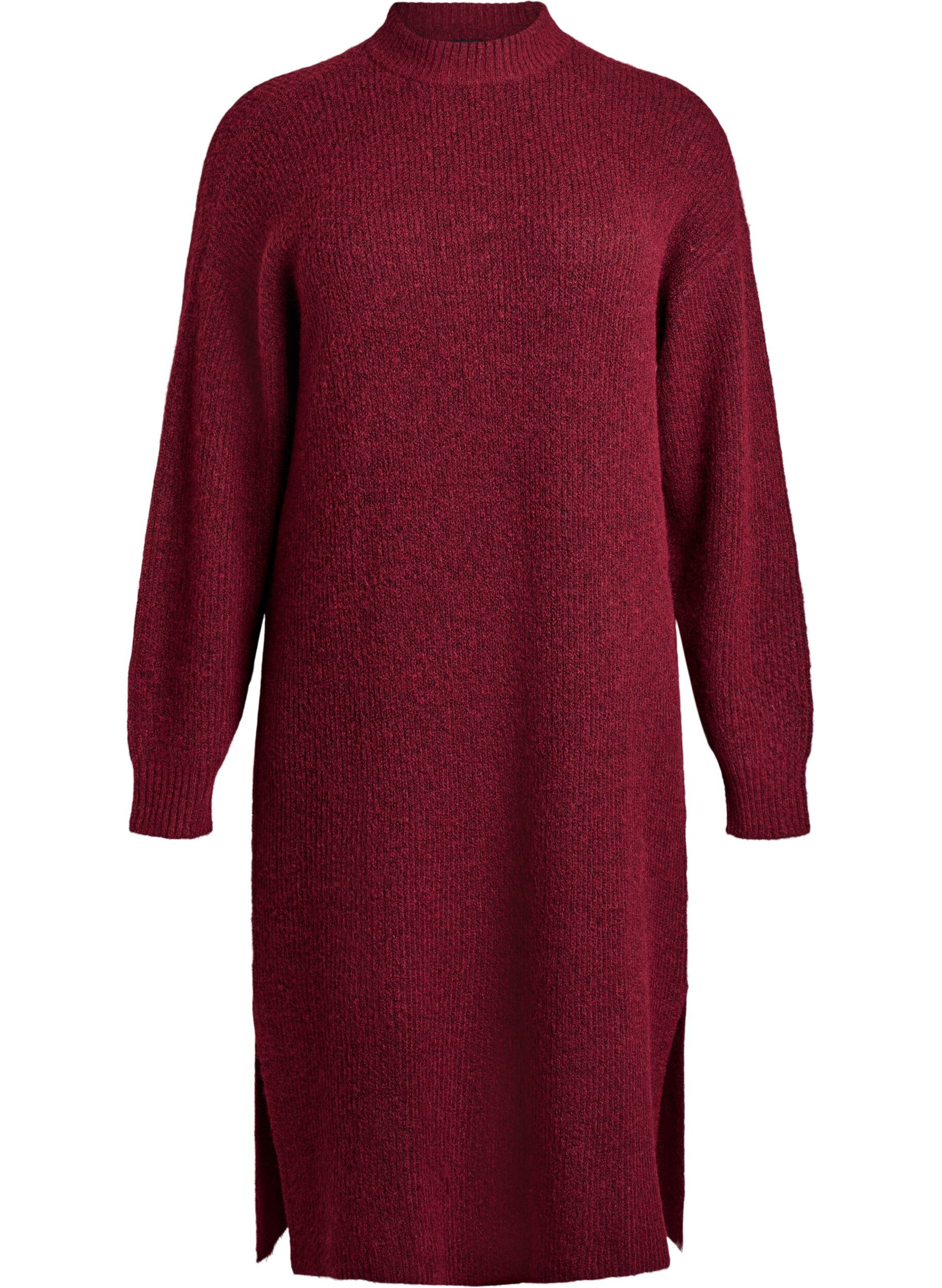 Dluga dzianinowa sukienka z wysokim dekoltem