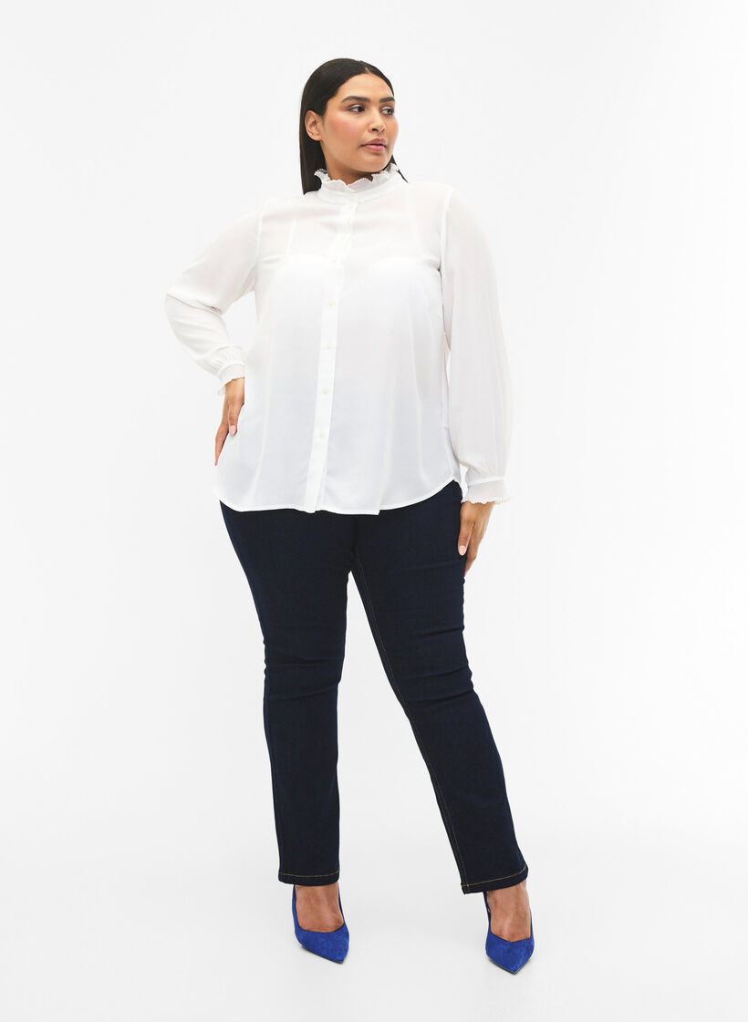 Bluzka koszulowa z falbankami, Bright White, Model image number 4