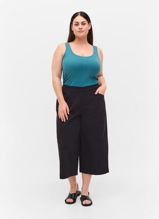 Luzne bawelniane spodnie culotte, Black, Model image number 0