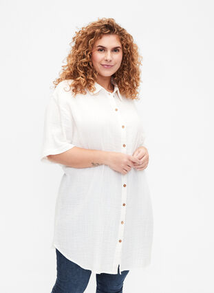 Koszula z krótkim rekawem i guzikami, Off-White, Model image number 0