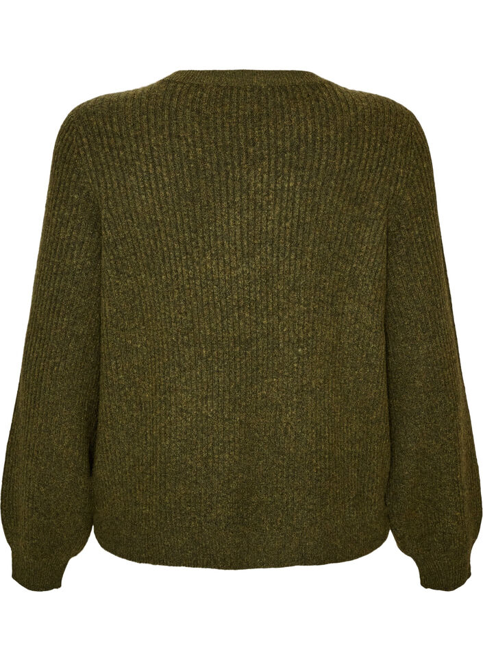 Sweter z ryfionymi rekawami w ksztalcie balon&oacute;w, Zielony, Packshot image number 1