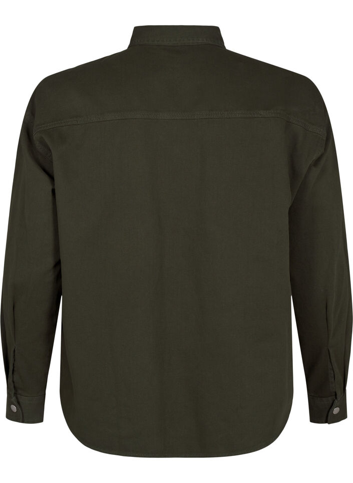 Koszula dzinsowa w jednolitym kolorze z kieszeniami na piersiach, Forest Night, Packshot image number 1