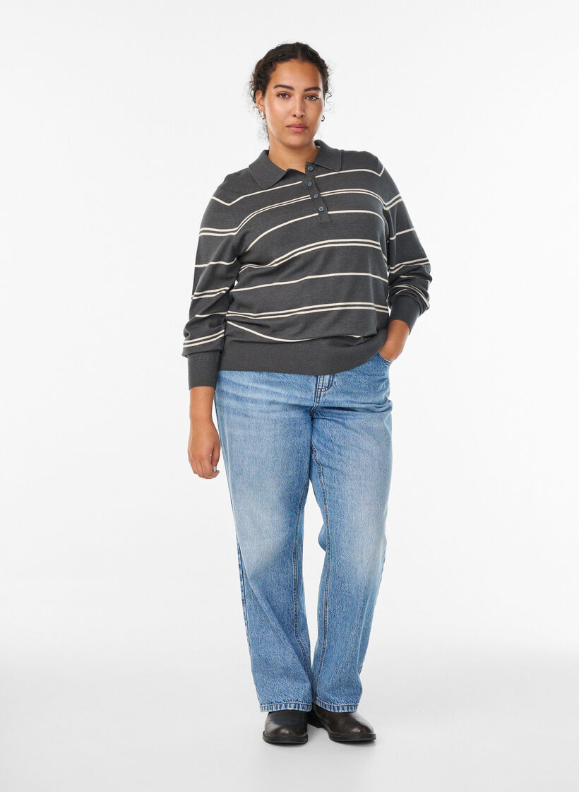 Dzianinowa bluzka z kolnierzykiem, Zielony, Model image number 1