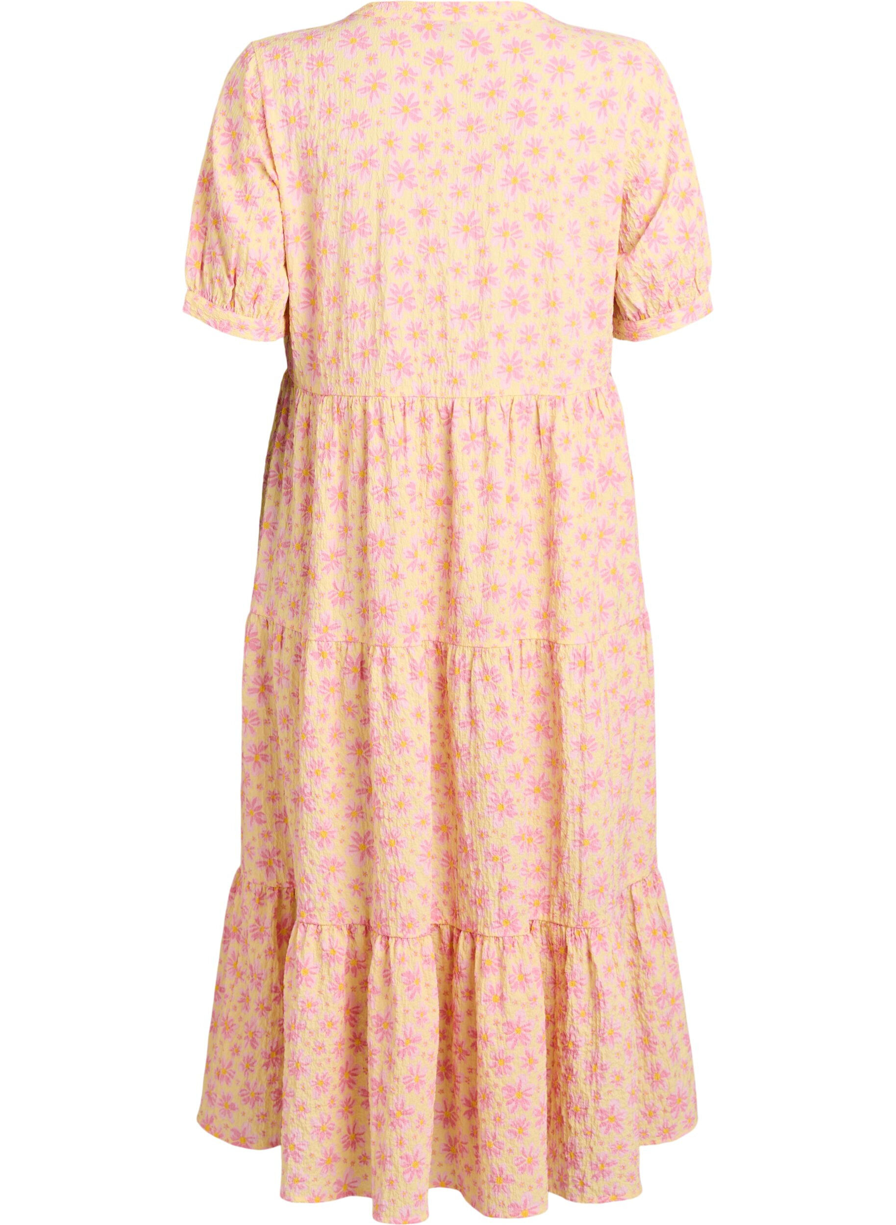 ZizziSukienka do kostek z kr&oacute;tkimi rekawami i warstwowymi falbankami, Ż&oacute;łty, Packshot image number 1