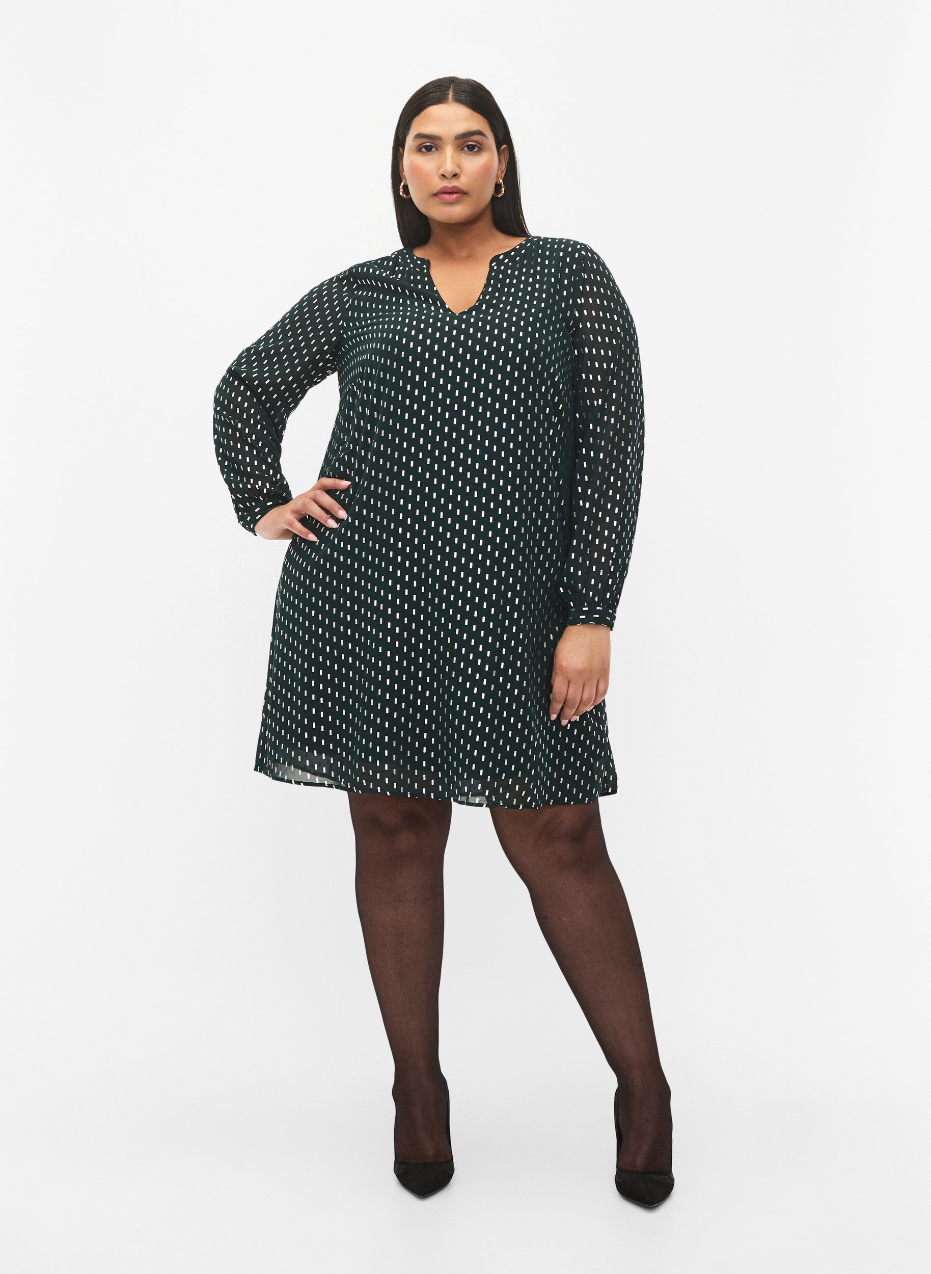 Zizzi Sukienka z dlugimi rekawami i foliowym nadrukiem, Scarab w. Silver, Model image number 2