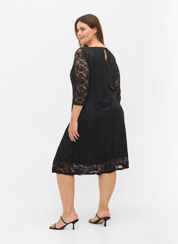 Koronkowa sukienka z rekawem 3/4, Black, Model image number 1