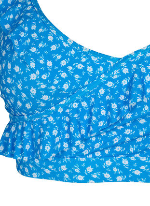 Biustonosz bikini w kwiaty z falbanka, Blue Flower Print, Packshot image number 2