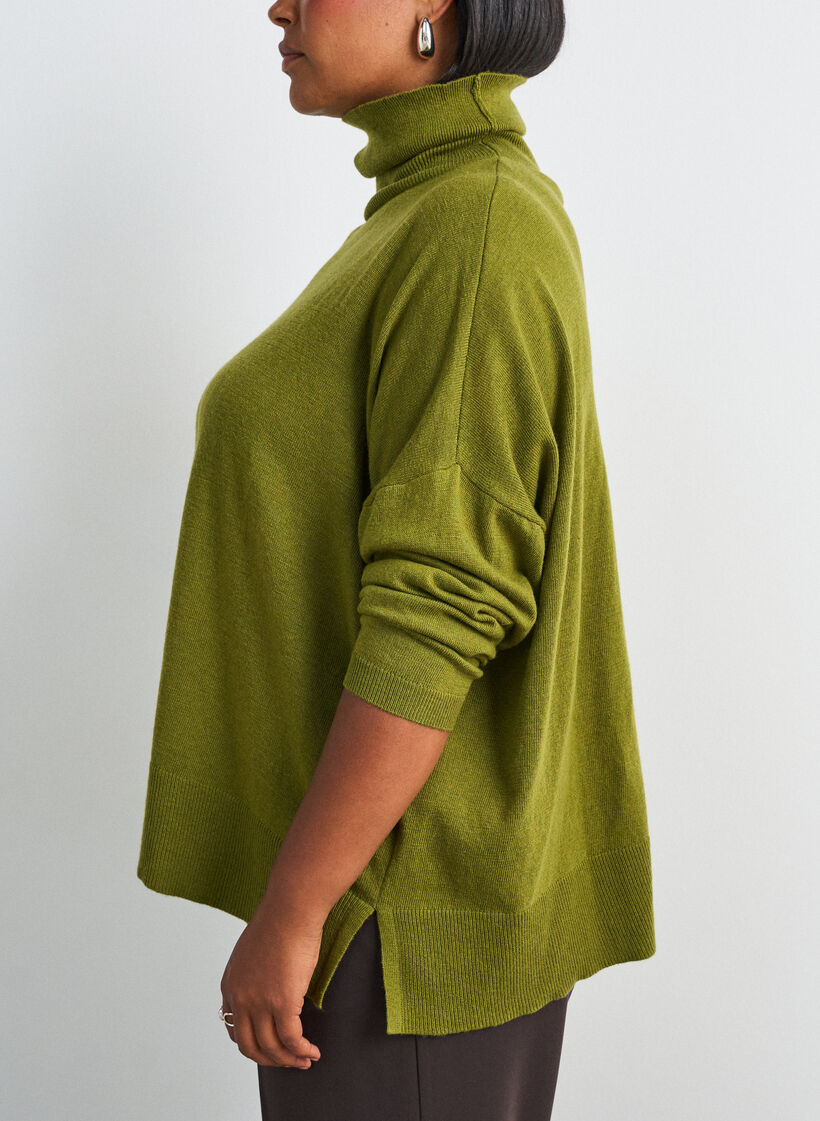 Sweter z kolnierzykiem i luznym krojem, Zielony, Model image number 4