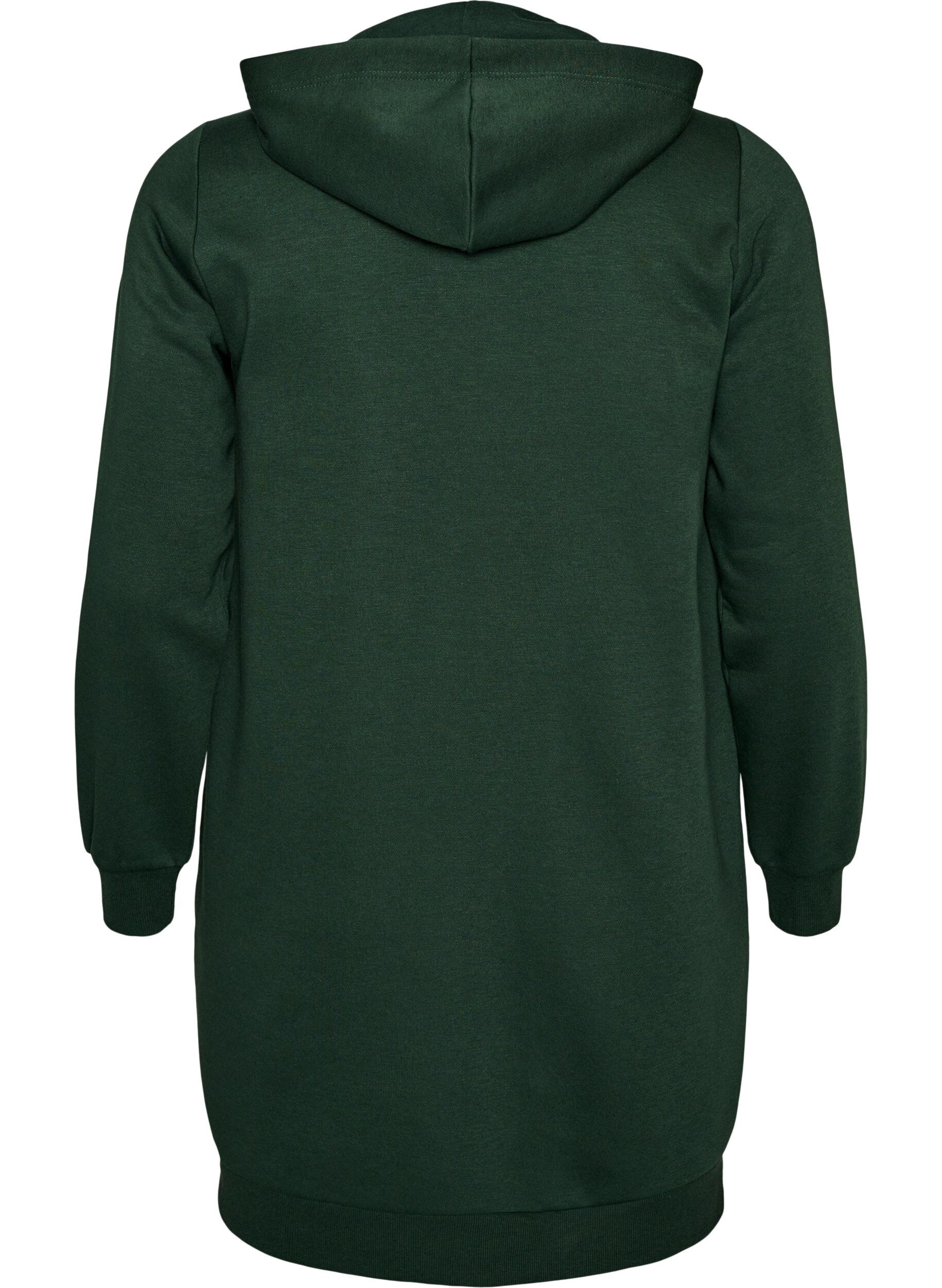 ZizziDluga bluza z kapturem, zamkiem blyskawicznym i kieszeniami, Zielony, Packshot image number 1