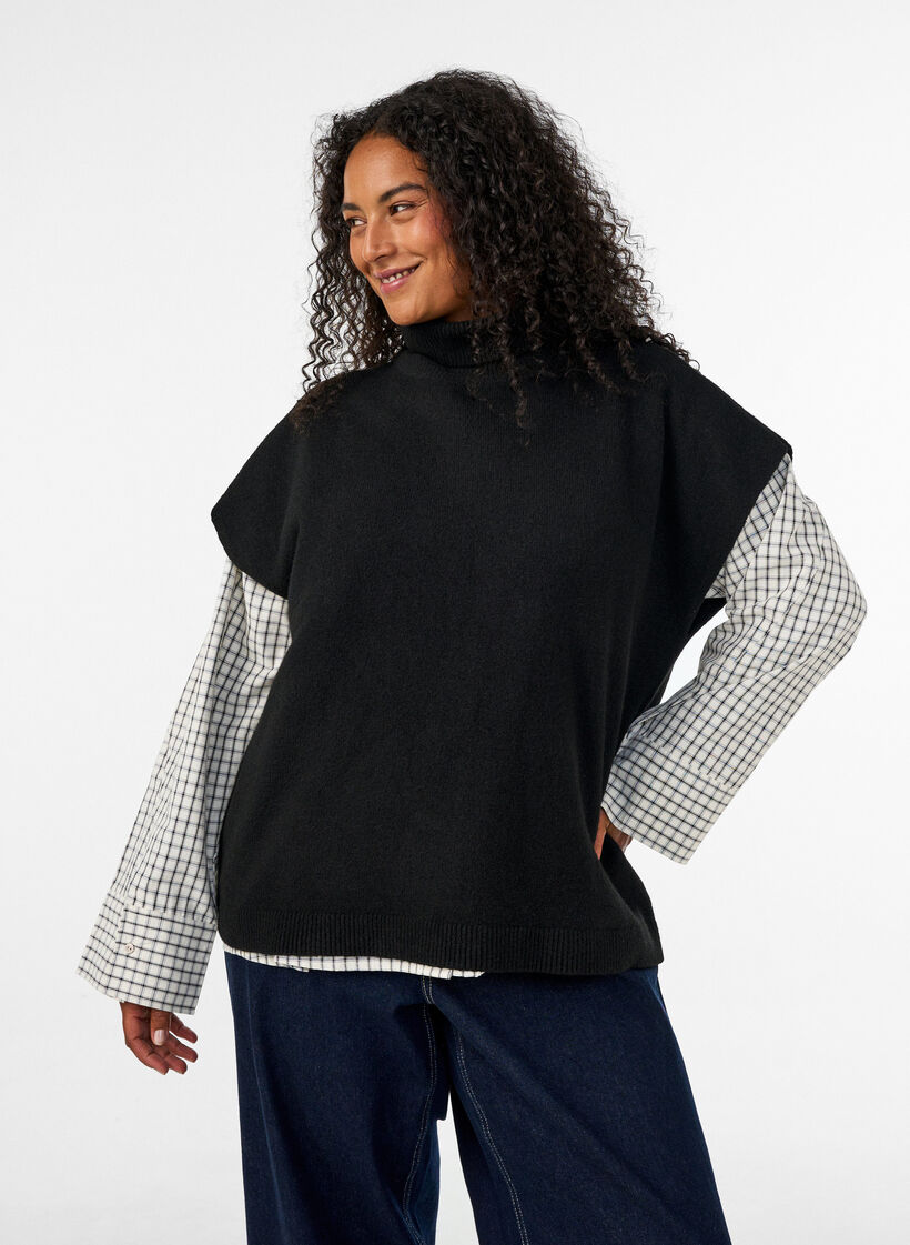 Bezrekawnik z kolnierzykiem rolnym, Czarne, Model image number 0