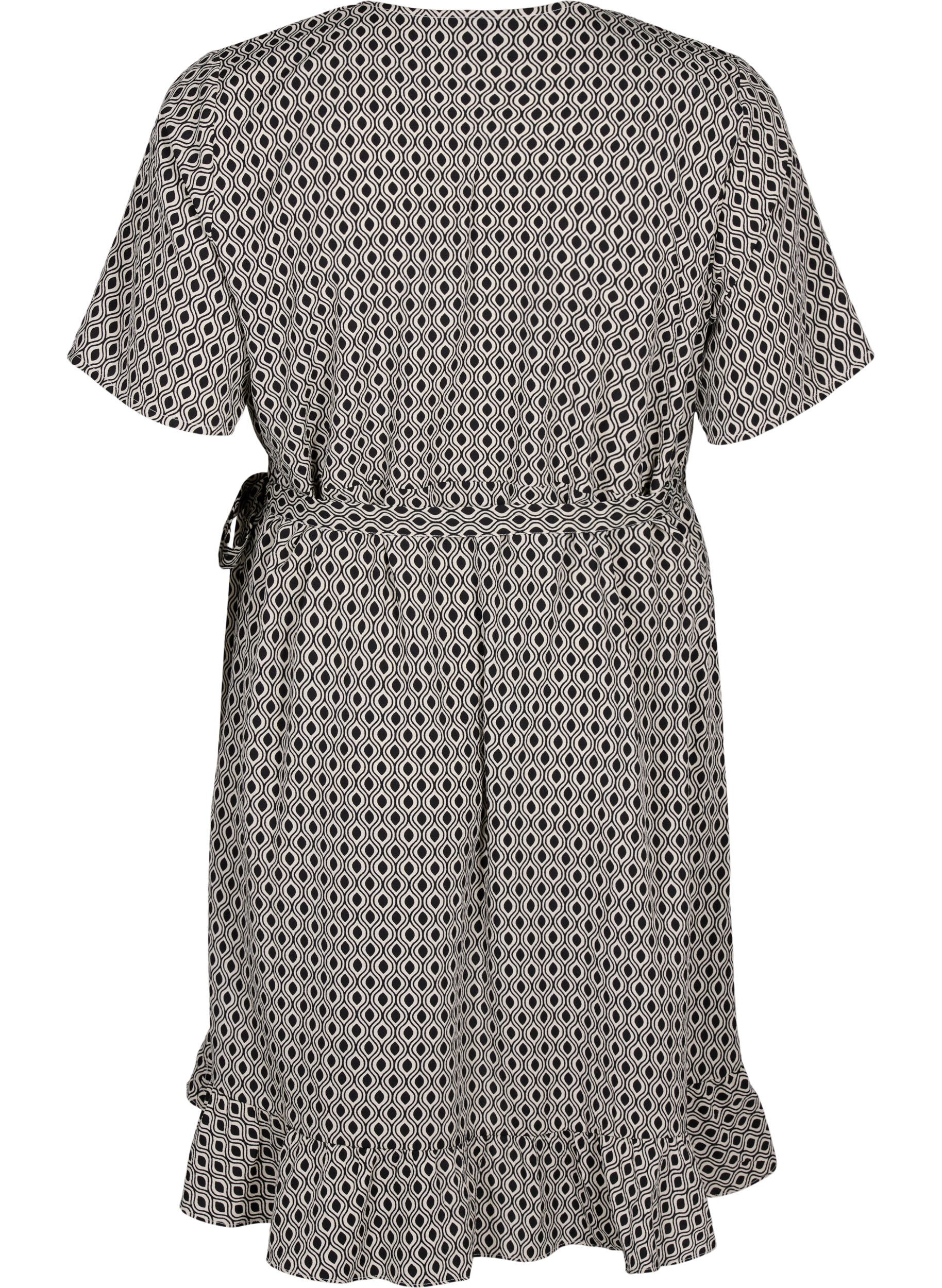 Zizzi Flash - Kopertowa sukienka z kr&oacute;tkim rekawem, Black White Graphic, Packshot image number 1