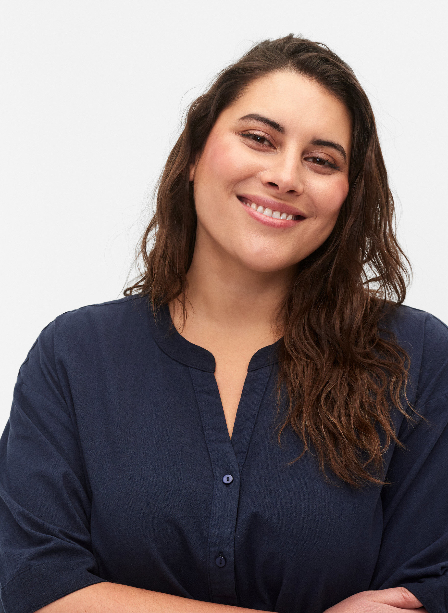 Zizzi Flash - Bawelniana sukienka midi z kr&oacute;tkim rekawem, Navy Blazer, Model image number 2