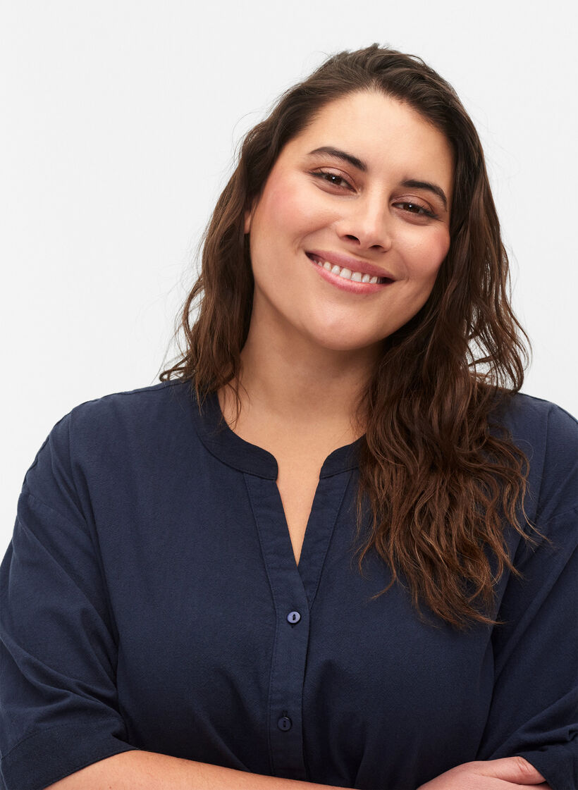 Flash - Bawelniana sukienka midi z krótkim rekawem, Navy Blazer, Model image number 2