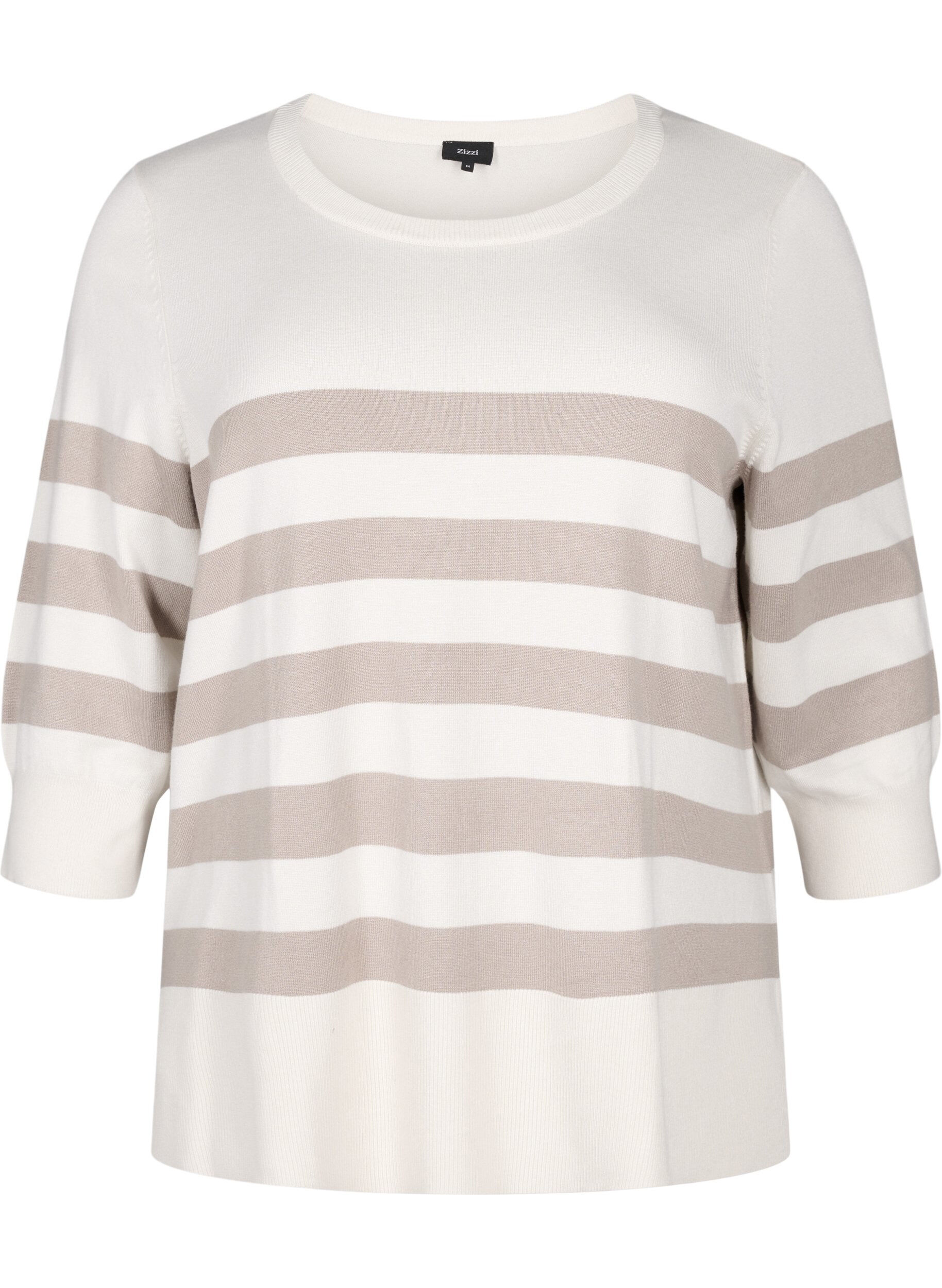 Zizzi Sweter z wiskozy w paski z rekawem 3/4, Birch/Simply Taupe, Packshot image number 0