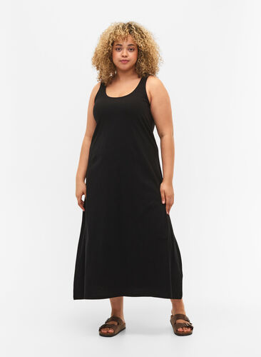 Trapezowa sukienka z bawelny bez rekawów, Black, Model image number 0