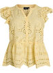 Bluzka bez rekaw&oacute;w z koronkowym haftem i falbankami, Ż&oacute;łty, Packshot image number 0