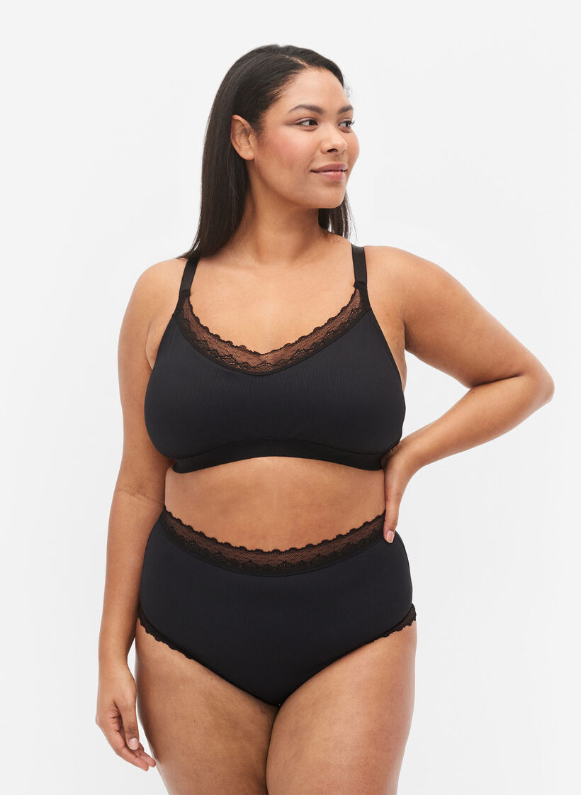 Figi typu hipster z wysokim stanem i koronka, Black, Model image number 0